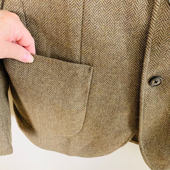 Paul Jones Sz M Wool Herringbone Sport Coat Blazer Jacket Brown Corduroy Collar - Picture 7 of 14